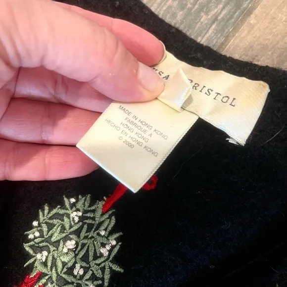 VTG Susan Bristol Christmas Vest M Black Boiled Wool Embroidered Y2K 2000 Wreath - Picture 8 of 9